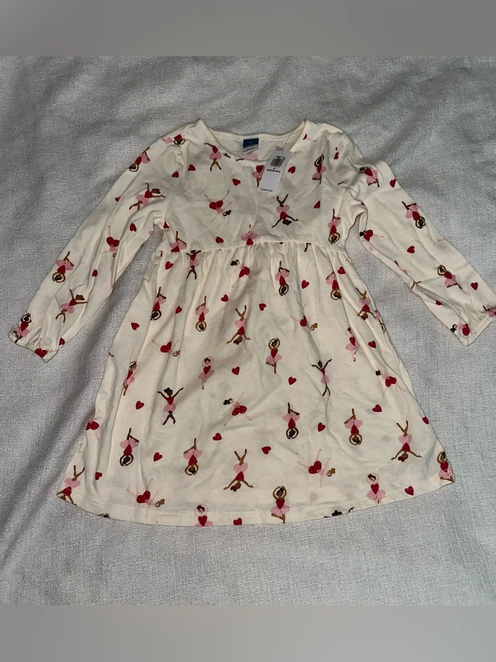Girls' Ballet Heart Print Long-Sleeve Dress - Cream and Pink
